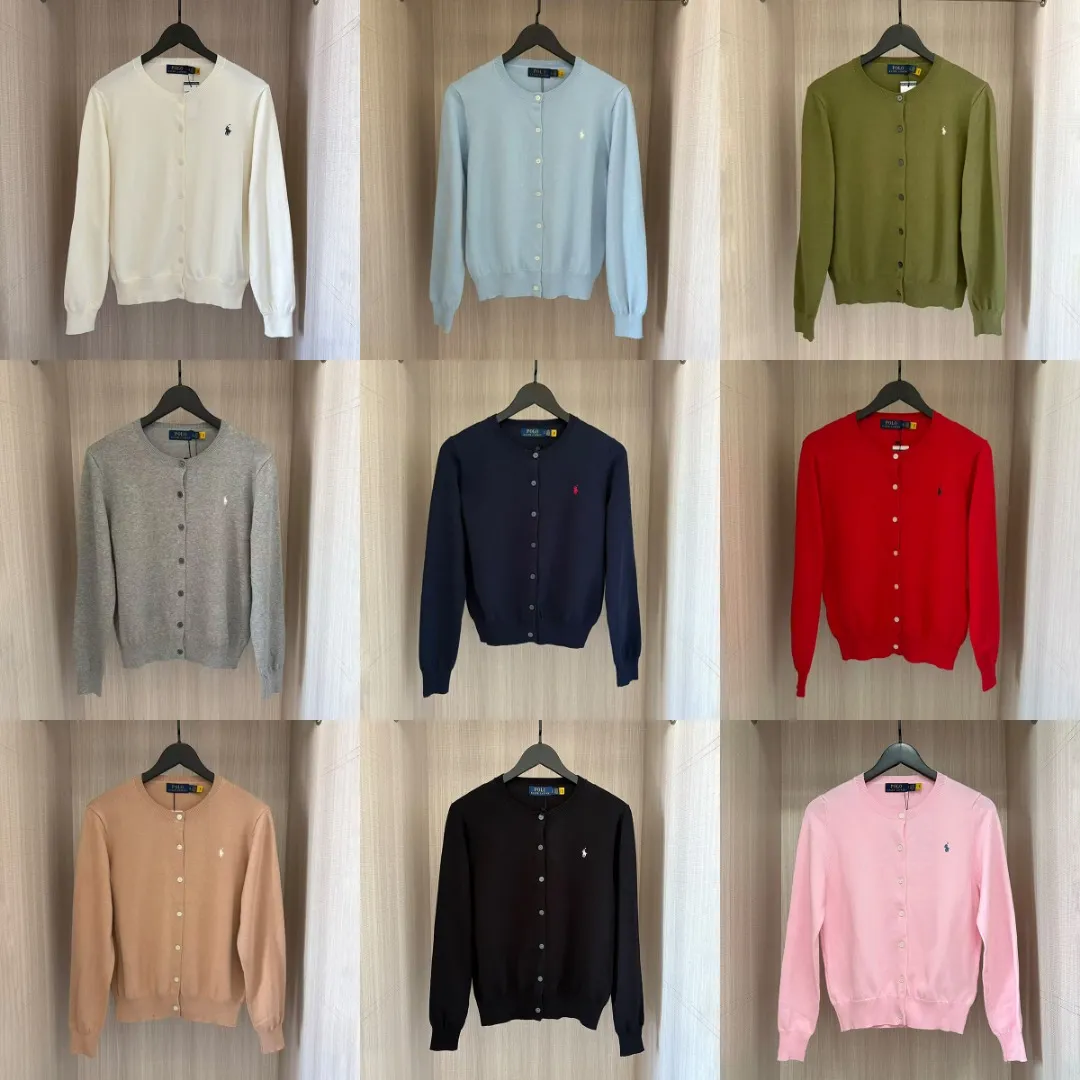P174 RALPH LAUREN Ten Colors Classic Small Label Embroidery High-Precision Knitted Cardigan Round Neck Long Sleeve Button Knitted Sweater Tops for Men and Women Ten Colors Colors: White Black Navy Gray Pink Red Khaki Blue Green Dark Green Size: S M L XL Material: Cotton Weight: 320g